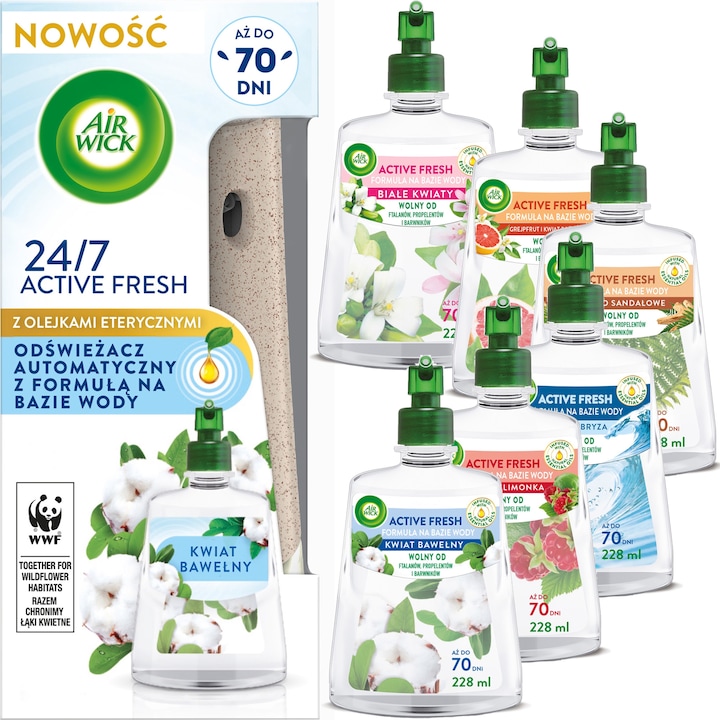 Odorizant camera, Air Wick, Active Fresh, set 6 rezerve, 228ml