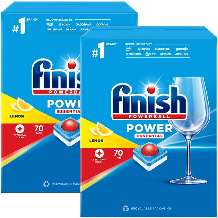 Комплект от 2 кутии таблетки за съдомиялна Finish, Power Essential, Lemon, 2 x 70 таблетки