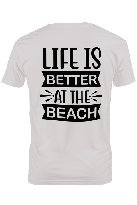 Tricou Barbati pentru cei care considera ca viata e mult mai buna pe plaja - mare distractie cu imprimeu pe Spate, 100% Bumbac, Alb, XS