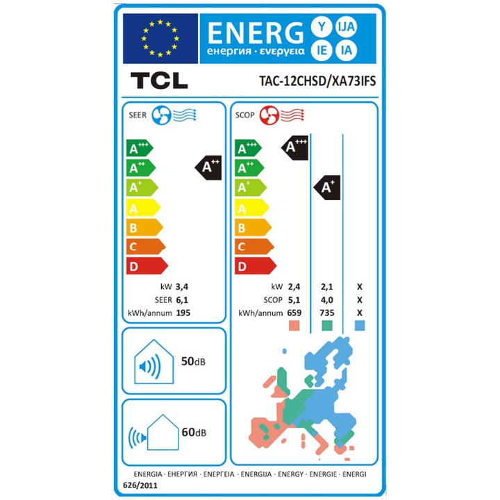 Aparat de aer conditionat TCL Elite XA73 TAC-12CHSD/XA73IFS, WiFi, 12000 BTU, Clasa A++, Inverter, Incalzire, Fast Cooling & Heating, Functie ECO, I-Feel, Mod Sleep, Timer 24H, Flux de aer 3D