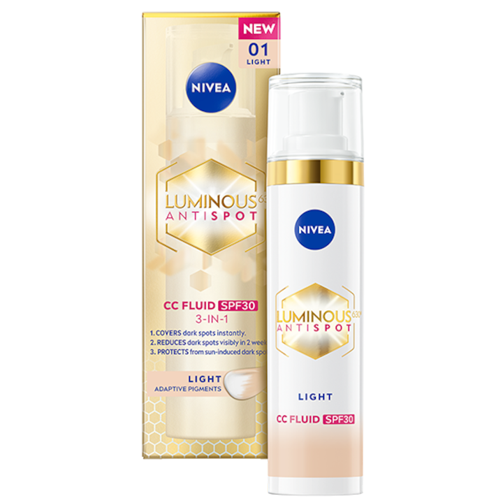 ΠΠ½Π΅Π²Π΅Π½ ΠΊΡΠ΅ΠΌ-ΡΠ»ΡΠΈΠ΄ Nivea Luminous CC 3-Π²-1 FPS30 Light, 30 ΠΌΠ»