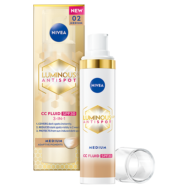Crema-fluid de zi NIVEA Luminous CC 3-in-1 cu SPF30, nuanta medie, 30ml