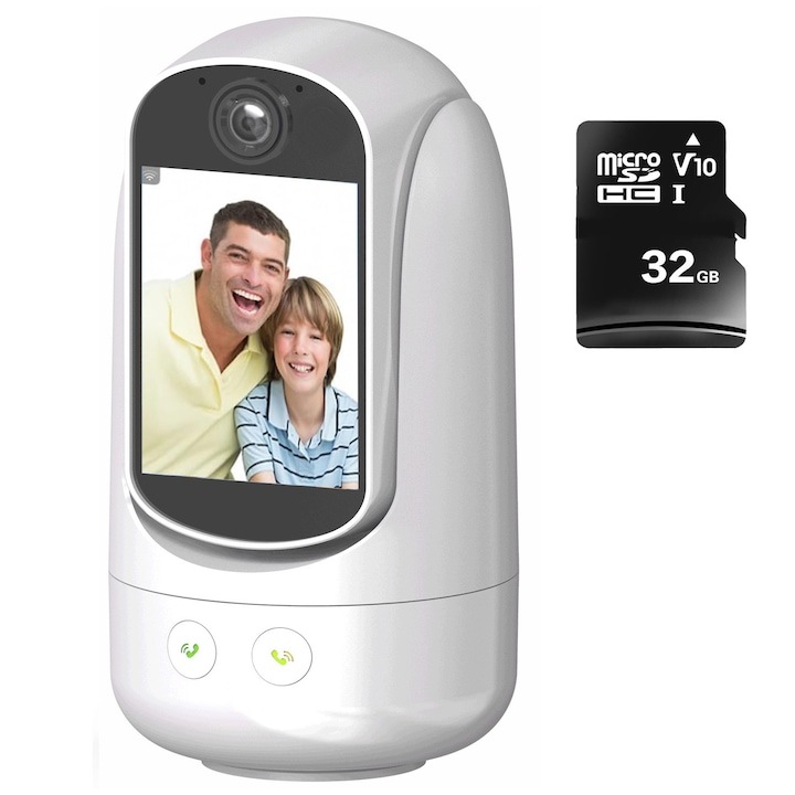 Безжичен бебефон, 2,8-инчов FullHD LCD IPS дисплей, 32G TF карта, аудио-видео бебефон, нощно виждане, двупосочна комуникация, Push to Talk, сензор за движение, WALALLA, бял