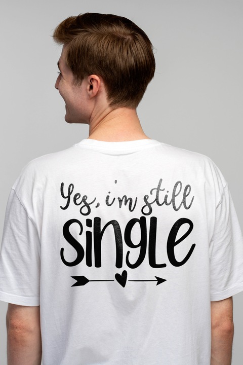 Tricou Barbati pentru cei care inca sunt singuri - fara relatie cu imprimeu pe Spate, 100% Bumbac, Alb, S