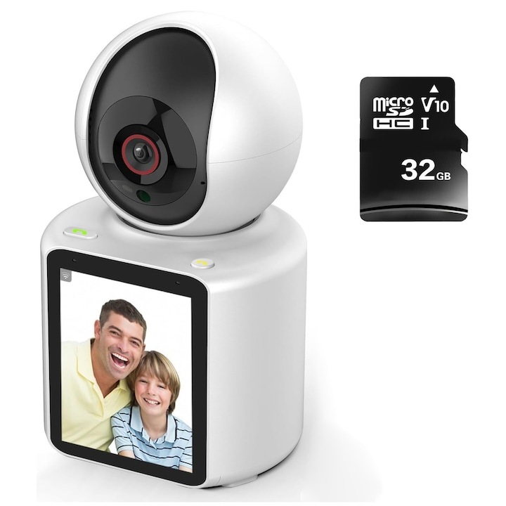 Безжичен бебефон, 2,8 инча IPS, TF карта 32G, Ultra HD NightVision, Pan Tilt 355°, Zoom 4X, Video Push To Talk, Сензор за движение, WALALLA, Бял