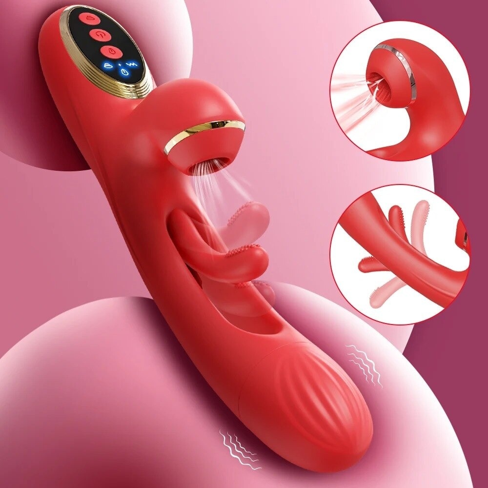 FairyKiss® Slap Vibrator Секс играчки, Супер оргазъм, Женски секс вибратор  с 3 различни вида стимулация, 10 режима на вибрация, Стимулатор за смучене  на клитора, Водоустойчив, Червен - eMAG.bg