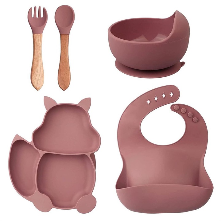 8 részes baba etetőkészlet, változatos, mókus alakú, egyszínű