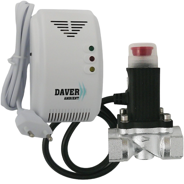 Sistem detectie gaz cu un senzor cu alimentare la 220V/50Hz si o electrovalva de gaz de 3/4"cu comanda la 12V, Daver