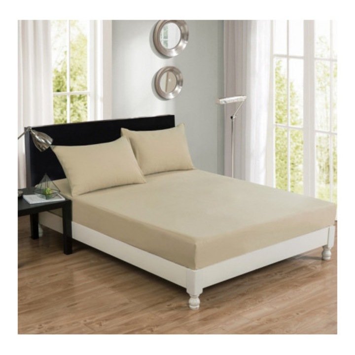 Cearceaf cu elastic 100 x 200 x 25 cm, bumbac jersey, Crem, Patru Anotimpuri