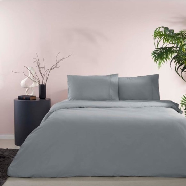 Lenjerie de pat 1 persoana, bumbac 100% ranforce, 3 piese, 220x260 cm, TAC, Queen Basic Antracit