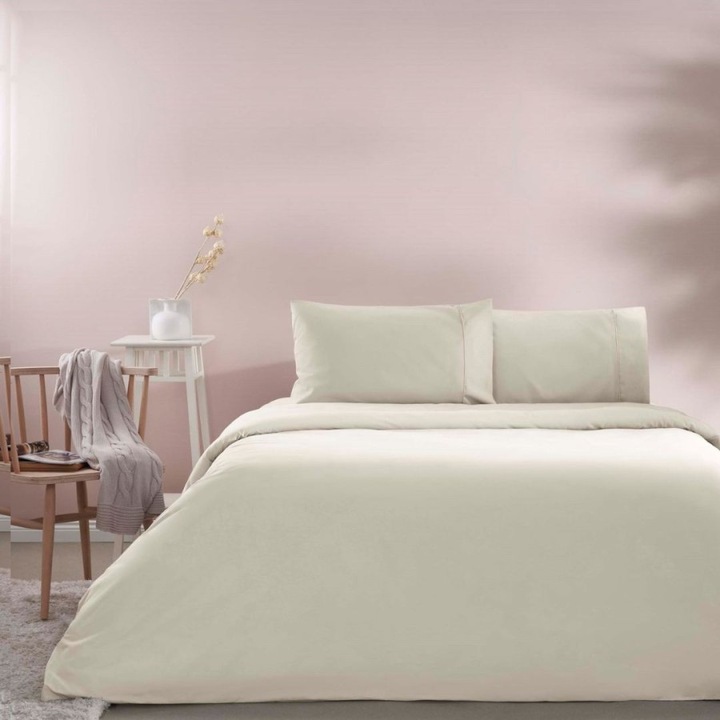 Dupla ágynemű, 100% ranforce pamut, 240x260 cm, 4 db, TAC, Basic Ecru