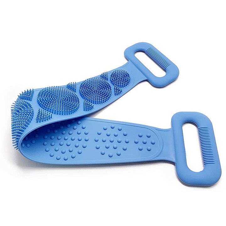 Четка за тяло за баня, за измиване на тяло и ексфолиране на кожата, двустранна лента за дълбоко почистване, измиване на гърба, първокласен силикон