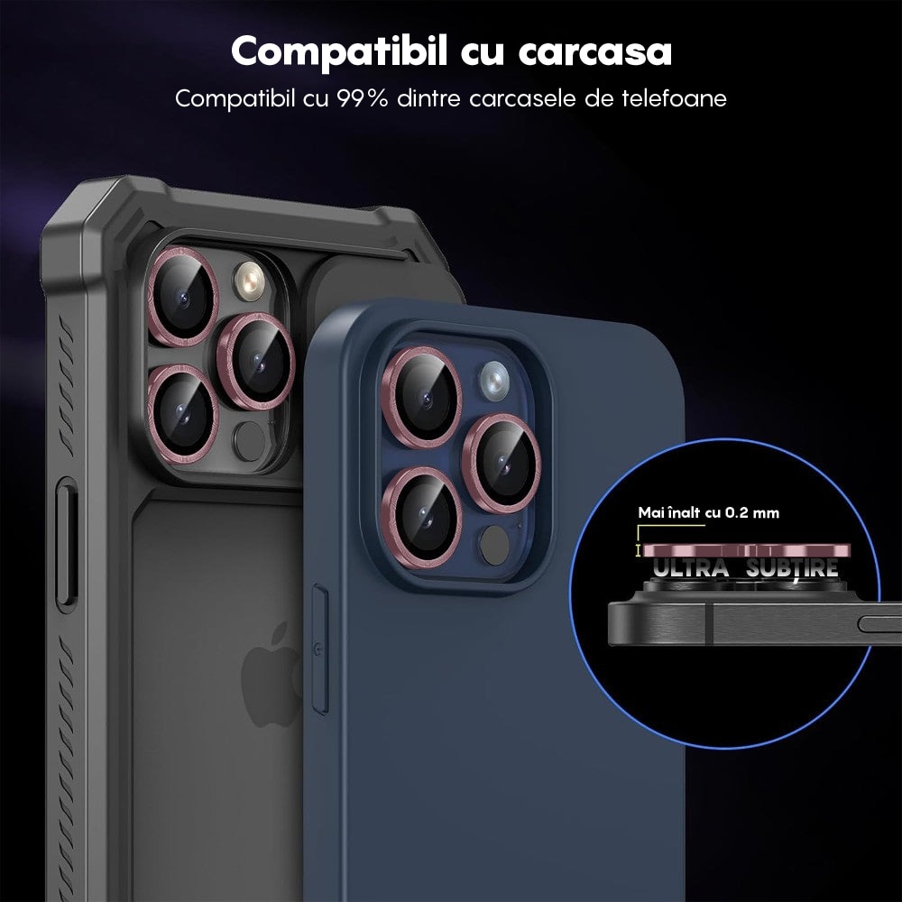 Folie Protectie Lentile Camera compatibila cu iPhone 11, CASEY STUDIOS™ MaxDefense+, Ultra HD, Protectie Profesionala Camere 3D, Anti Amprente, Anti Zgarieturi, Anti Socuri, Roz