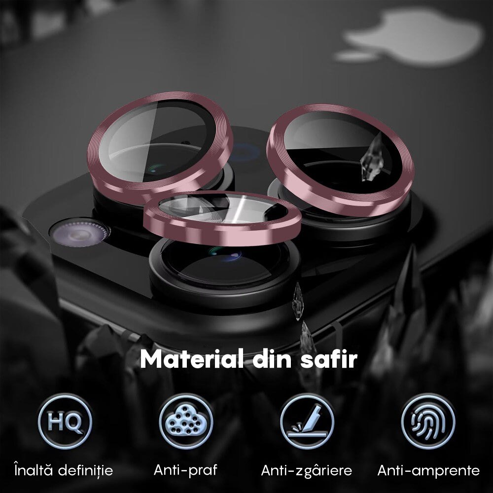 Folie Protectie Lentile Camera compatibila cu iPhone 11, CASEY STUDIOS™ MaxDefense+, Ultra HD, Protectie Profesionala Camere 3D, Anti Amprente, Anti Zgarieturi, Anti Socuri, Roz