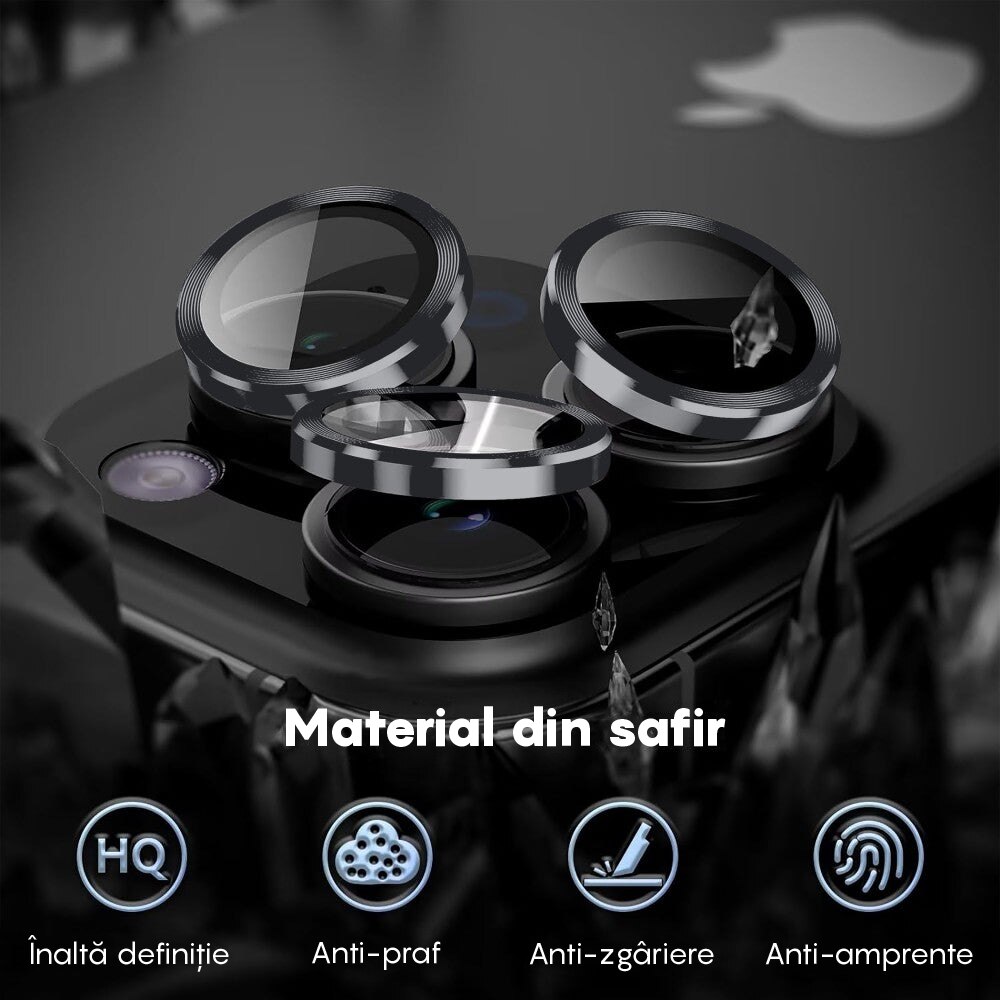 Folie Protectie Lentile Camera compatibila cu iPhone 11, CASEY STUDIOS™ MaxDefense+, Ultra HD, Protectie Profesionala Camere 3D, Anti Amprente, Anti Zgarieturi, Anti Socuri, Argintiu