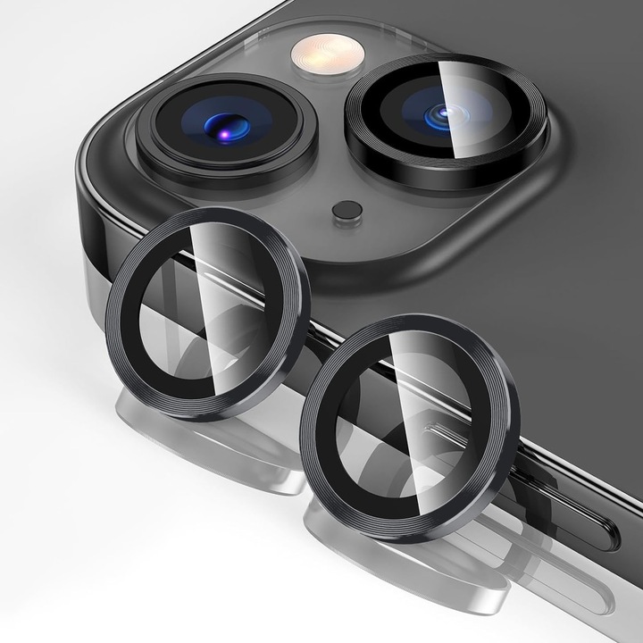Kameralencse-védő Apple iPhone 14 / Apple iPhone 14 Plus készülékhez, CASEY STUDIOS™ MaxDefense+, Ultra HD, Professzionális 3D kameravédelem, Ujjlenyomat-, Karc- és Ütésálló, Ezüst