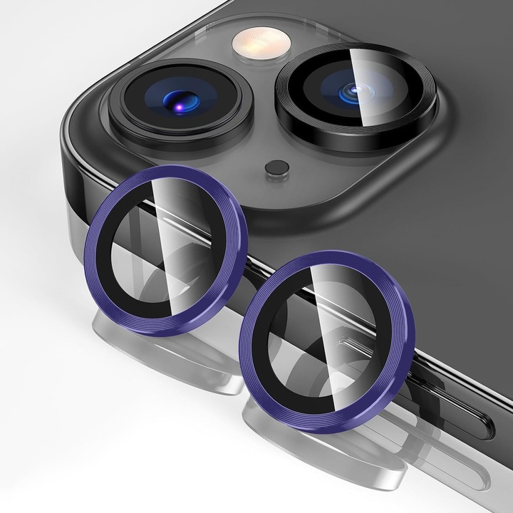 Kameralencse-védő Apple iPhone 14 / Apple iPhone 14 Plus készülékhez, CASEY STUDIOS™ MaxDefense+, Ultra HD, Professzionális 3D kameravédelem, Ujjlenyomat-, Karc- és Ütésálló, Sötétlila
