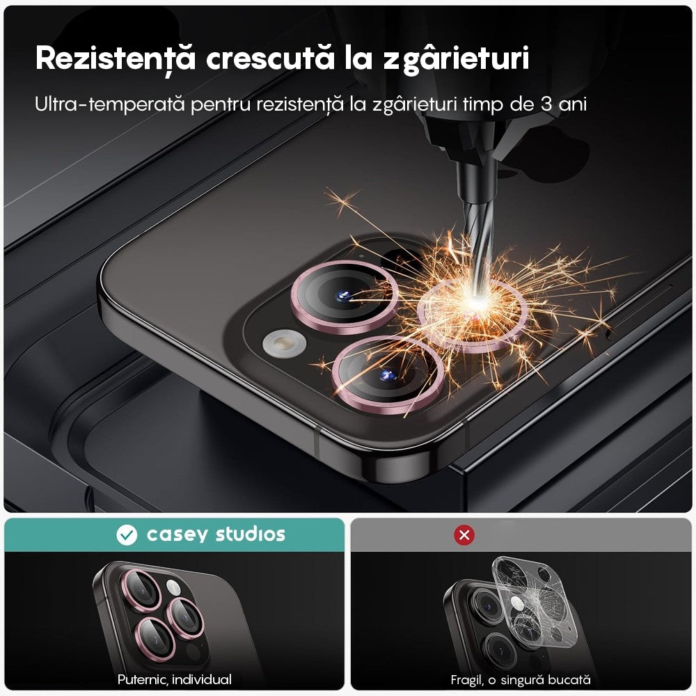 Folie Protectie Lentile Camera compatibila cu iPhone 13 / iPhone 13 Mini, CASEY STUDIOS™ MaxDefense+, Ultra HD, Protectie Profesionala Camere 3D, Anti Amprente, Anti Zgarieturi, Anti Socuri, Roz