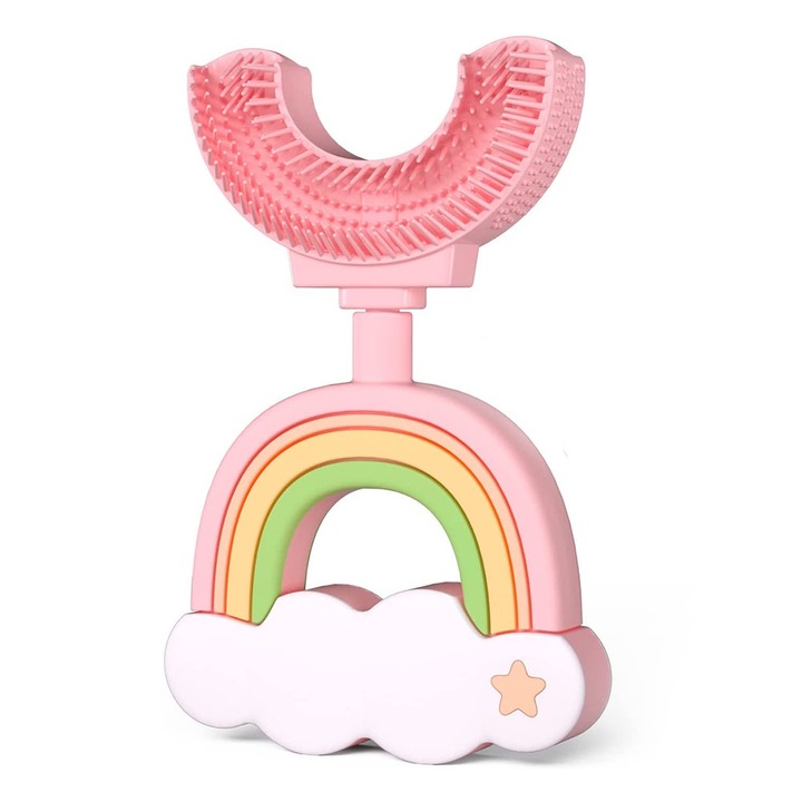 U-alakú fogkefe gyerekeknek, 360-as kivitel, puha szilikon, 2-6 éves korig