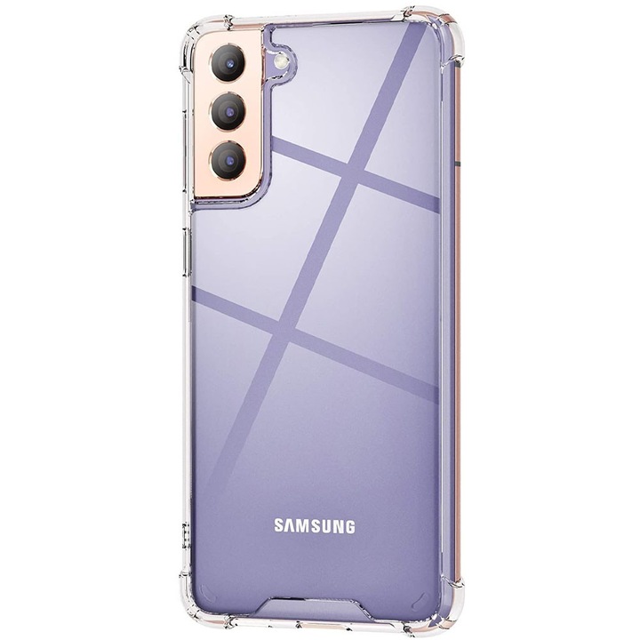 Husa de protectie compatibila cu Samsung Galaxy S21, Clear Design Pro, Slim Fit, Antisoc, Colturi intarite, Silicon, Transparenta