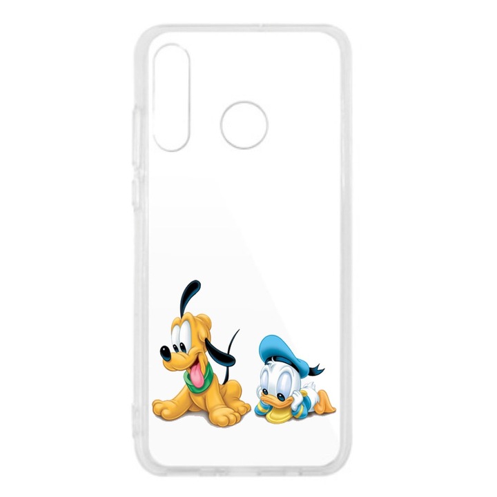 Капак, съвместим с Huawei P30 Lite Силиконов прозрачен модел Mickey Mouse Pluto And Donald Duck
