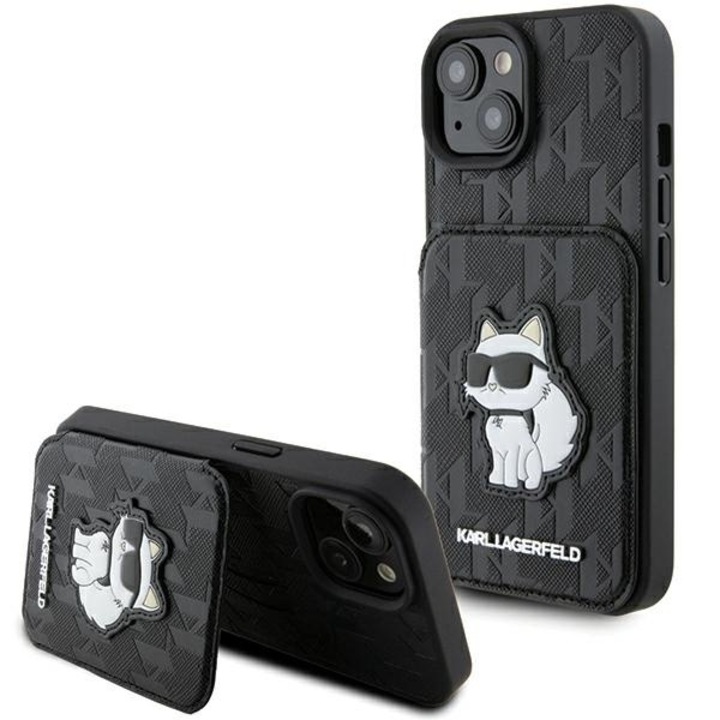 Tok iPhone 15 / iPhone 14 / iPhone 13 telefonokhoz - Karl Lagerfeld Saffiano kártyafoglalatok és állvány (KLHCP15SSAKCNSCK) - Monogram Choupette