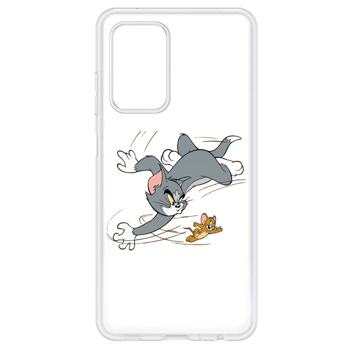 Капак, съвместим с Samsung Galaxy A73 5G Silicon Transparent Model Tom And Jerry Run