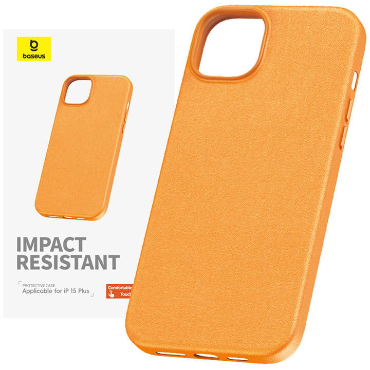 Phone Case for iPhone 15 Plus Baseus Fauxther Series (Orange)