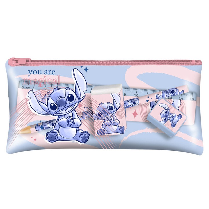 Комплект моливник Euroswan Stich Kids, PVC, Многоцветен, 4 аксесоара