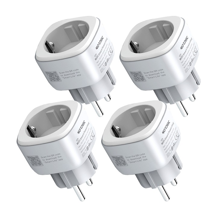 Set 4 bucati prize inteligente NORDIC, 16A, app Tuya, Smart Life, compatibile cu Alexa/Google Assistant