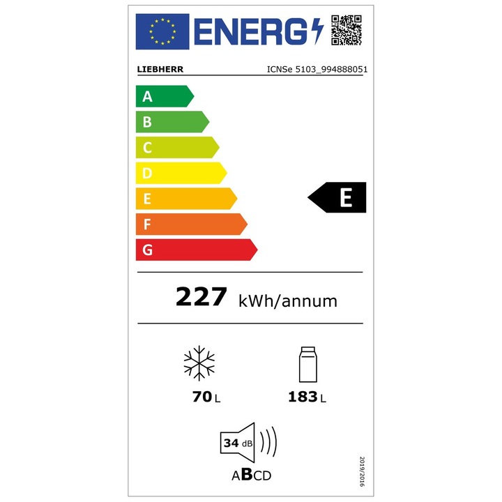 Combina frigorifica incorporabila Liebherr ICNSe 5103, Pure, NoFrost, EasyFresh, 253 l, 178 сm, Clasa E, Alb