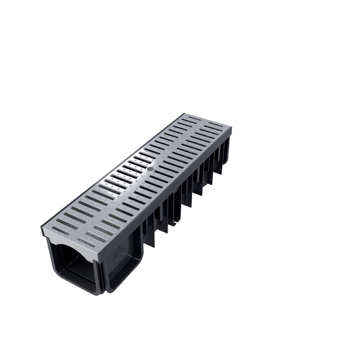 Канал с пластмасова решетка Devorex, Система за линеен дренаж XDRAIN/DRENGAM, 130/90, 0, 5 метра, сива