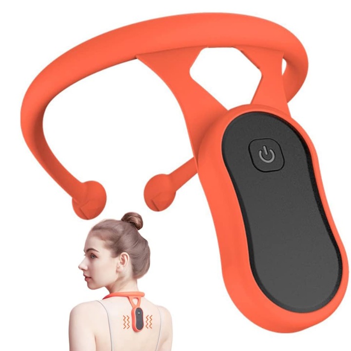 Dispozitiv inteligent cu ultrasunete pentru corectarea posturii, Latauar, display LED, confectionat din silicon, mentine spatele, umerii si coloana intr-o pozitie corecta, previne blocajul limfatic si imbunatateste circulatia sangelui, rosu