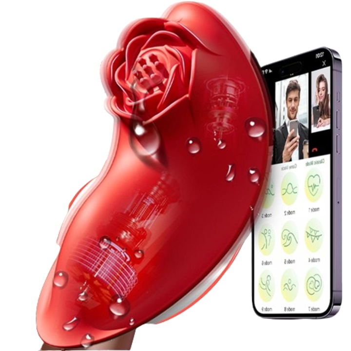 Vibrator clitoridian, Excitat®, 9 vibratii, control aplicatie, stimulare duala cu motor dual, purtabil, rosu