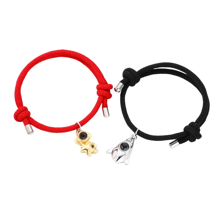 Set bratari cuplu, tip sfoara, model spaceman, reglabile, unisex, aurie si argintie, PEEIK