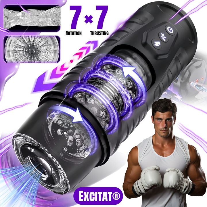 Masturbator automat pentru barbati, Excitat®, Mod turbo,7 moduri de impingere si 7 rotatii, cu fereastra de vizualizare, Se potriveste cu diferite dimensiuni, baza de aspiratie, Reglabil 180°, Rezistent la apa, negru