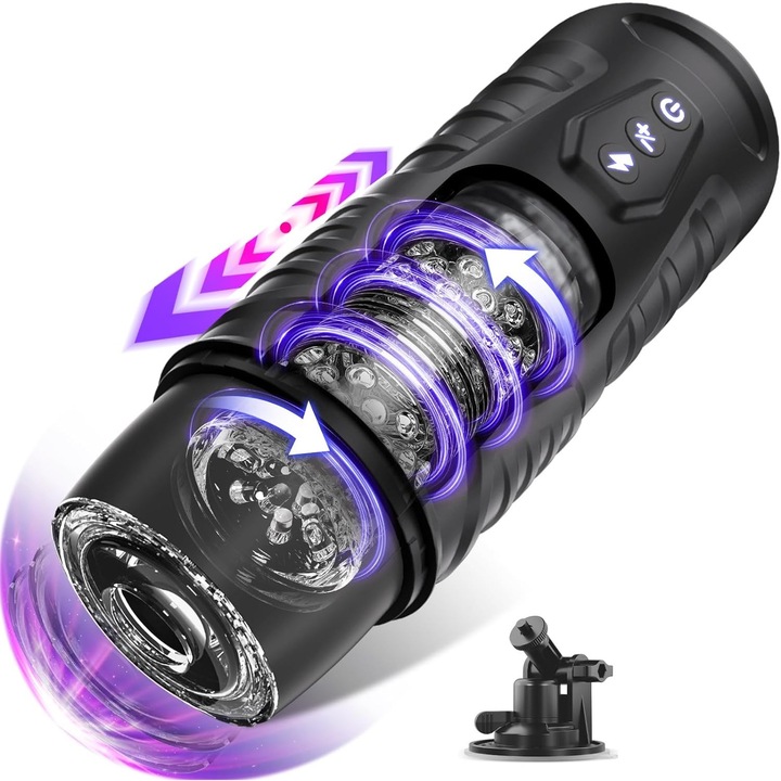 Автоматичен мастурбатор за мъже EXCITAT, Турбо режим, 7 режима на натискане и 7 завъртания, С прозорец за наблюдение, Подходящ за различни размери, Смукателна основа, Регулируем на 180°, Водоустойчив, Черен