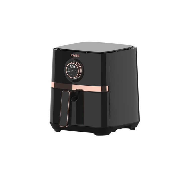 Forró levegős sütő ZASS ZAF 20 Rose Gold, 5l űrtartalom, 8 előre beállított program, Edény kivehető tálcával, Tapadásmentes, 1450W, Fekete