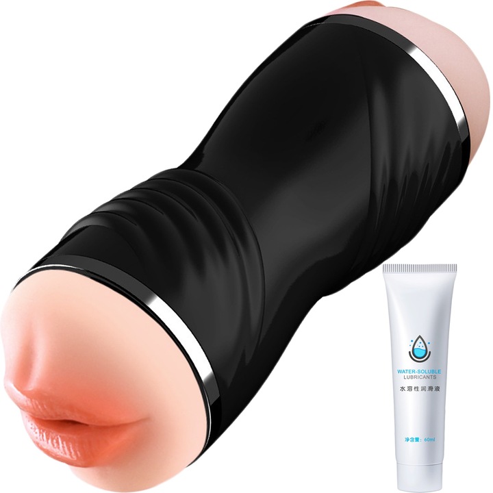 2 В 1 Мъжки мастурбатор Hggzeg, Вагина и уста, Реалистична текстура, С лубрикант, Водоустойчив, Ергономичен дизайн, TPE/ABS, 21*7,5*7,5 см, Черен