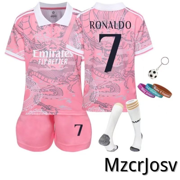 Echipament sportiv copii Real Nr.7 Ronaldo MzcrJosv ®, 3 bratari, Breloc, Roz, Roz