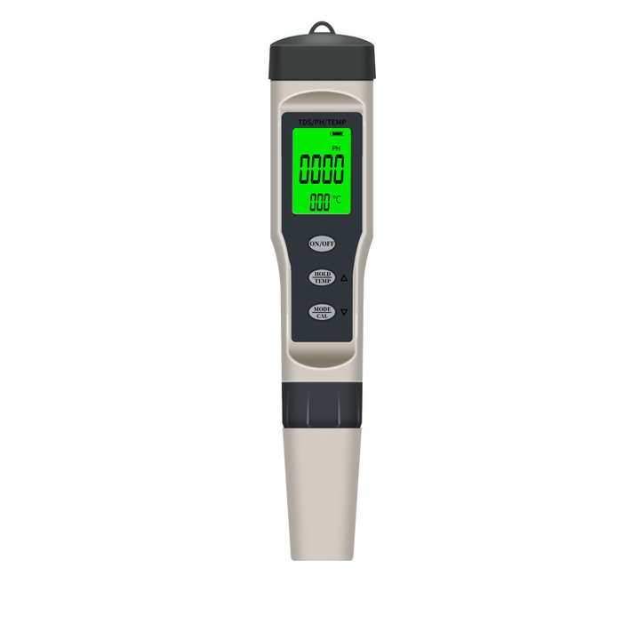 Tester apa 5 in 1, AEC 9901~9909 Profesional, masoara 2 contoare Salinitate/PH/TDS/EC/Temperatura, Piscina, Laborator, Acvariu, Ecran iluminat LCD mare, gri