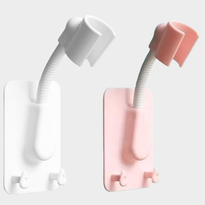 Set 2 Suport Autoadeziv Pentru Capul de Dus cu 2 Agatatori, enkourakoko®, Reglabil 360 Grade, Alb/ Roz