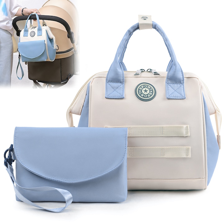 Geanta Bebelusi, BYONDSELF®, Rucsac Multifunctional Impermeabil, Independenta Detasabila, Prindere Carucior, 6 Buzunare, 23×14×24cm, Albastru