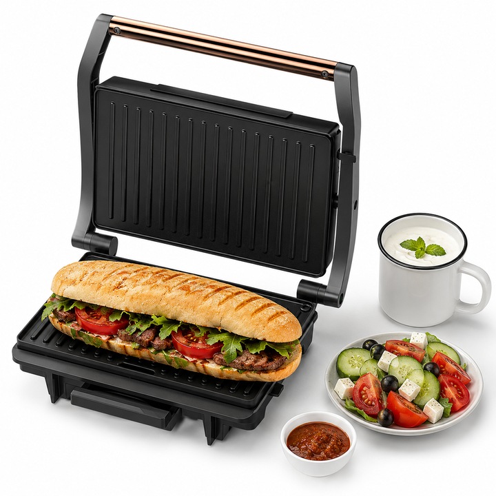 Grill electric Zass Grill & Panini ZPG 20 Rose Gold, Putere 1500W, Plăci nedetasbile, Dimensiuni plăci 29×23 cm, Deschidere la 9 — imaginea 4