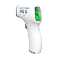 Termometru digital non contact cu infrarosu, Hggzeg, Certificat medical, Masurare rapida, Memorie, Display LCD, 3 culori de iluminare, Comutabil °C/°F, Precizie de 0, 2 grade, Pentru ureche, frunte si obiecte, ABS, Gri