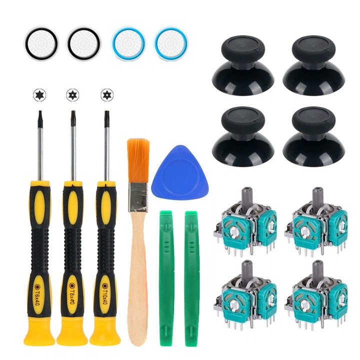Javítókészlet XBOX ONE/XBOX ONE Series S kontrollerhez, SINBINTA, Joystick-kel, Csavarhúzóval, Kétvégű szerszámokkal, Pálcás burkolat és markolat, Könnyen összeszerelhető, Kopásálló, Fém/ABS, Többszínű