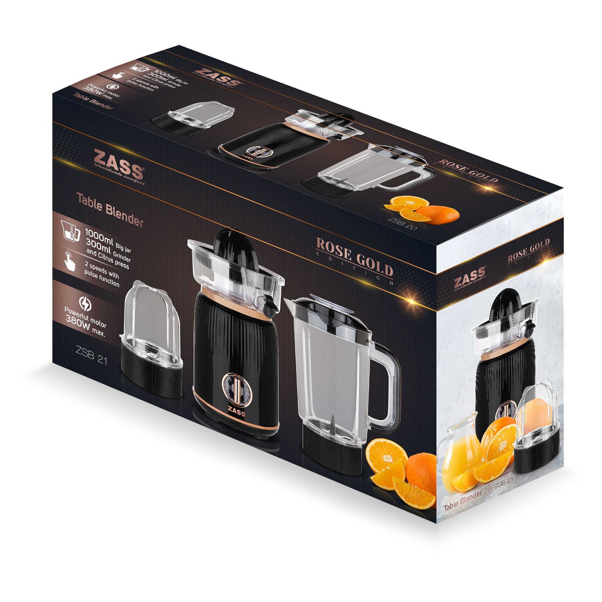 Blender de masa cu 3 accesorii Zass ZSB 21 Rose Gold, 380 W, 2