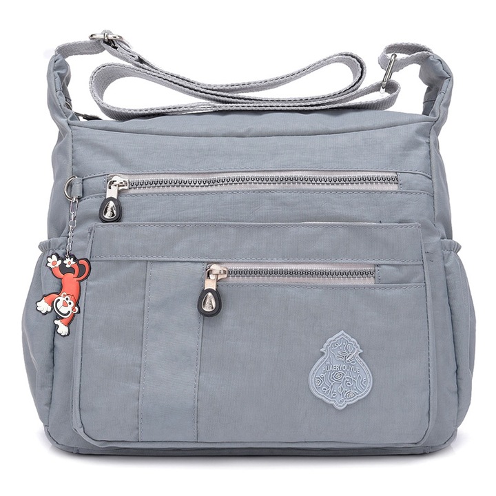 Noi valltaska, crossbody, HUAERYOUYUE, 3 rekeszes, 5 cipzaras zseb, 32x26x11cm, Szürke, 32 x 26 x 11