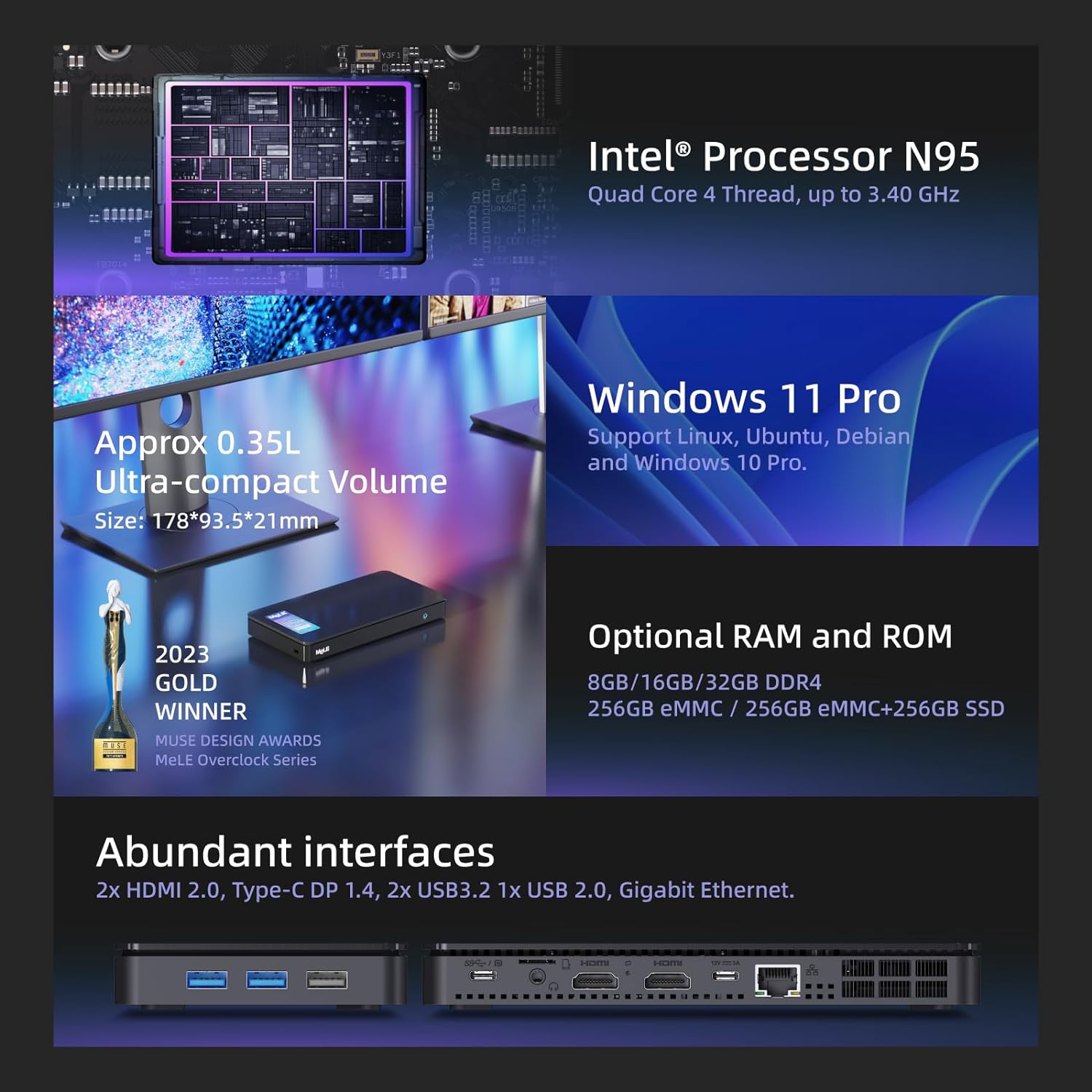 Mele Overclock X2 Mini PC N150 con 32 GB RAM, 512 GB Storage