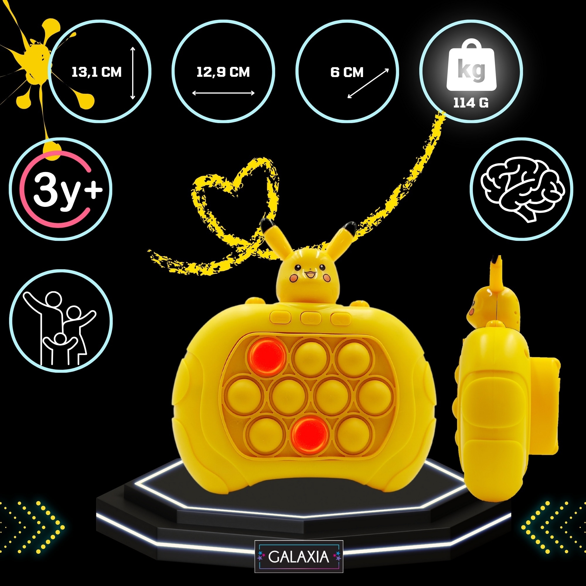 Интерактивна игра Pop-It Console GALAXIA® жълта, антистрес, със звуци и  светлини, пикату, без екран, релаксираща, мултиплейър - eMAG.bg